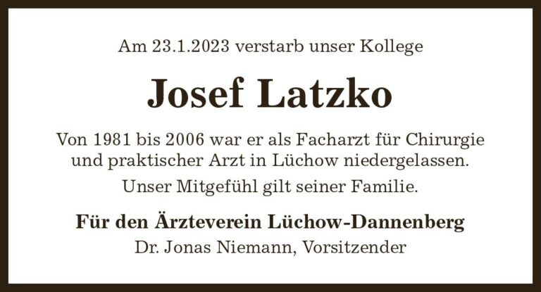 Das Trauerportal für Lüchow Dannenberg Todesanzeigen Josef Latzko