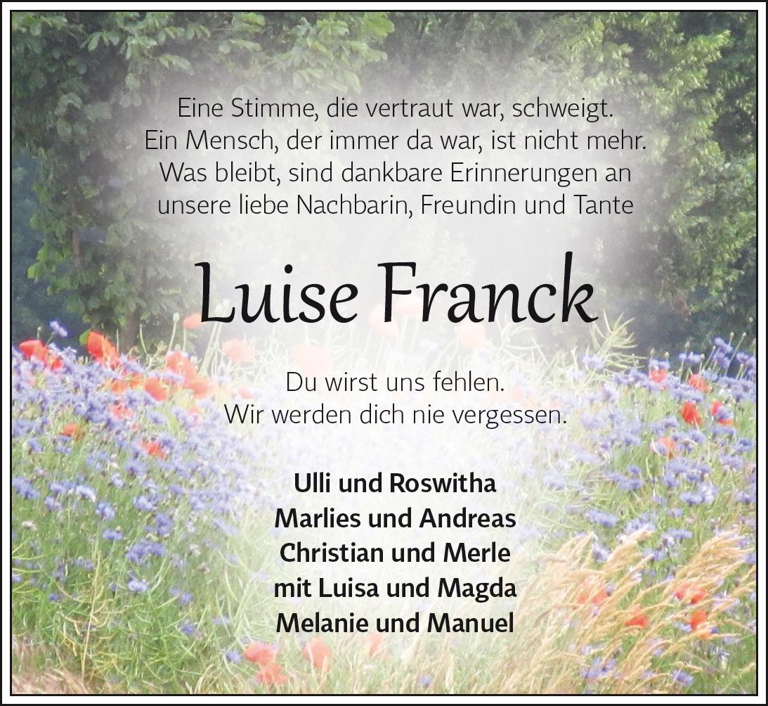 Das Trauerportal F R L Chow Dannenberg Todesanzeigen Luise Franck