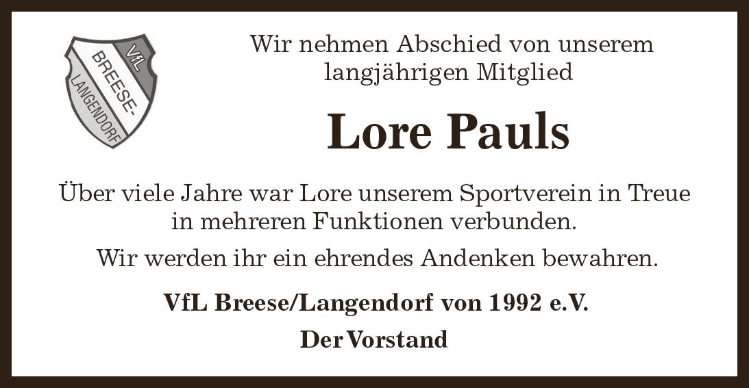 Das Trauerportal für Lüchow Dannenberg Todesanzeigen Lore Pauls