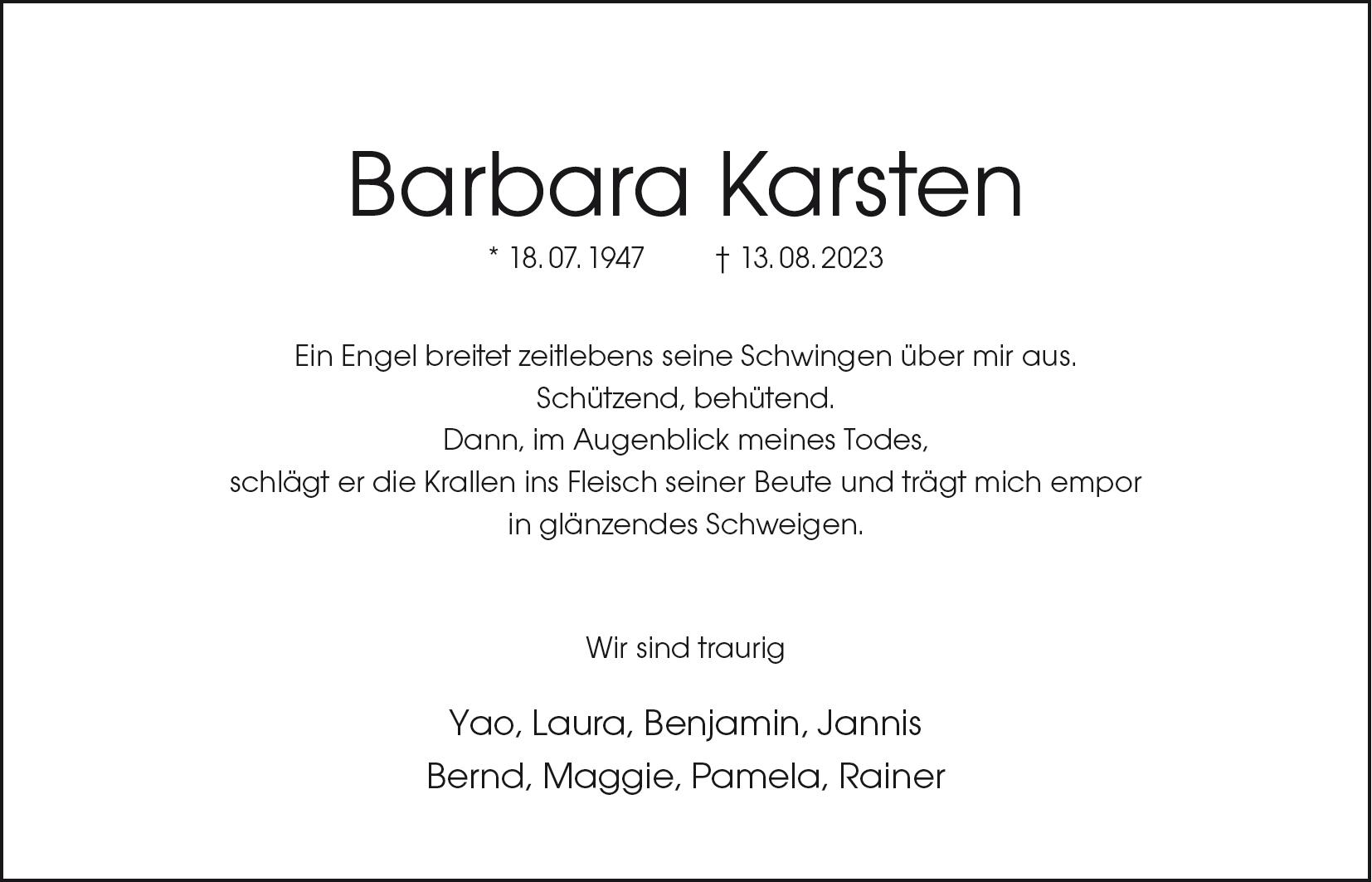 Das Trauerportal F R L Chow Dannenberg Todesanzeigen Barbara Karsten