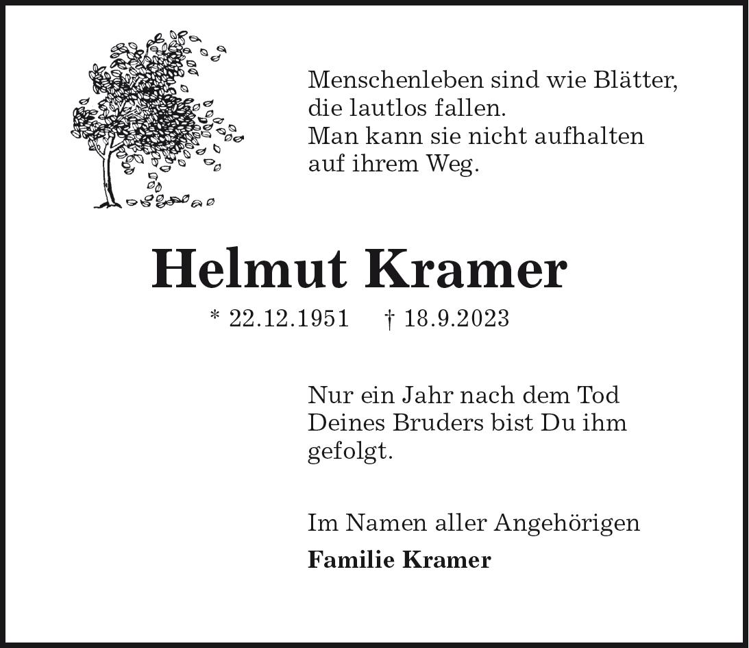 Das Trauerportal F R L Chow Dannenberg Todesanzeigen Helmut Kramer