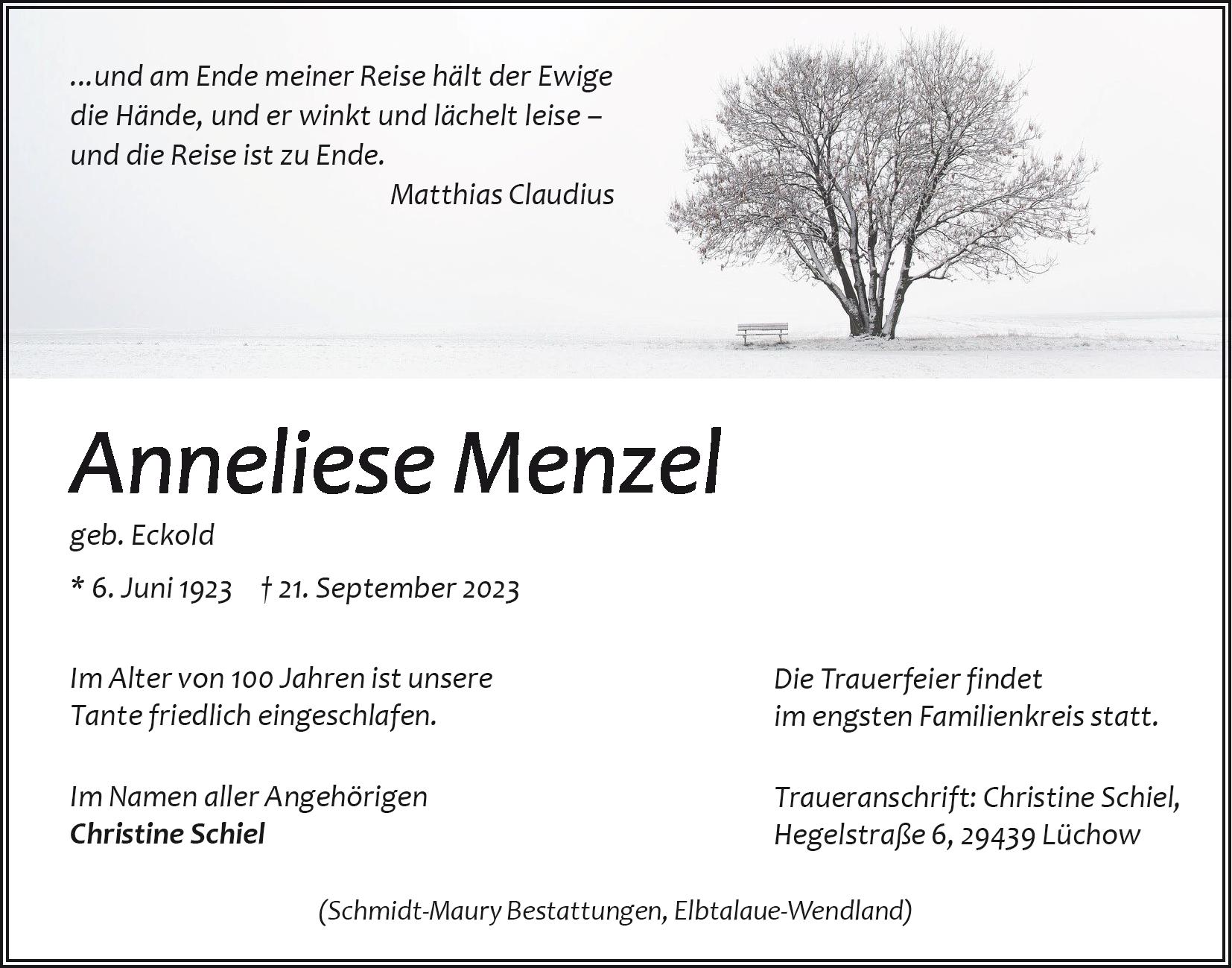 Das Trauerportal F R L Chow Dannenberg Todesanzeigen Anneliese Menzel