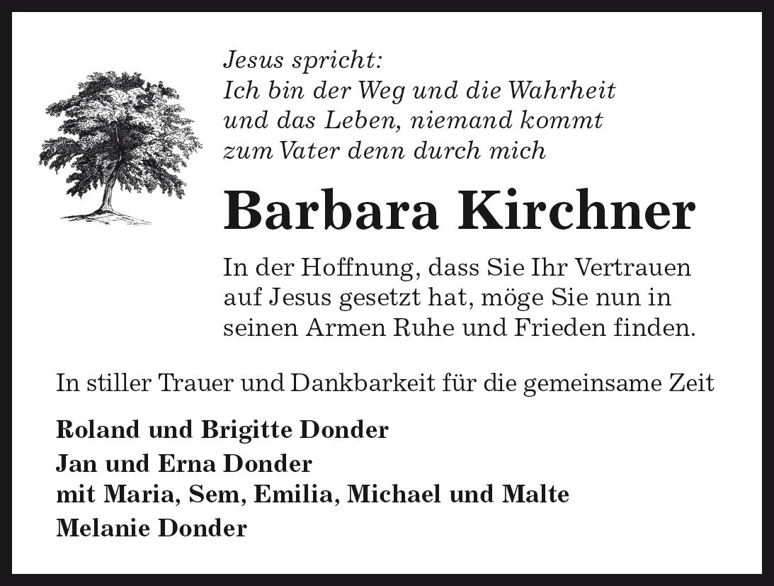 Das Trauerportal für Lüchow Dannenberg Todesanzeigen Barbara Kirchner