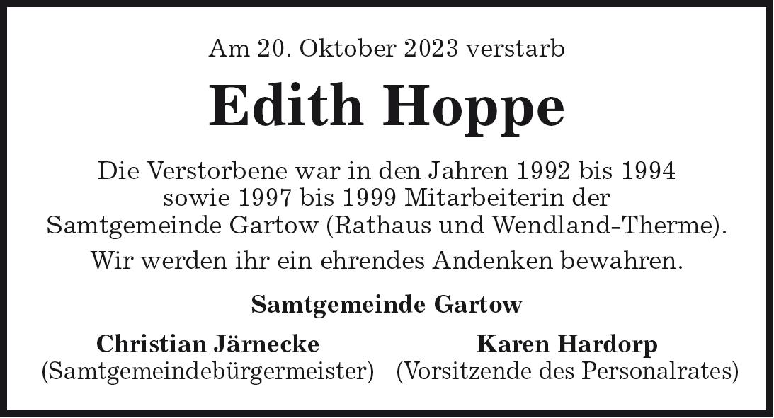 Das Trauerportal F R L Chow Dannenberg Todesanzeigen Edith Hoppe