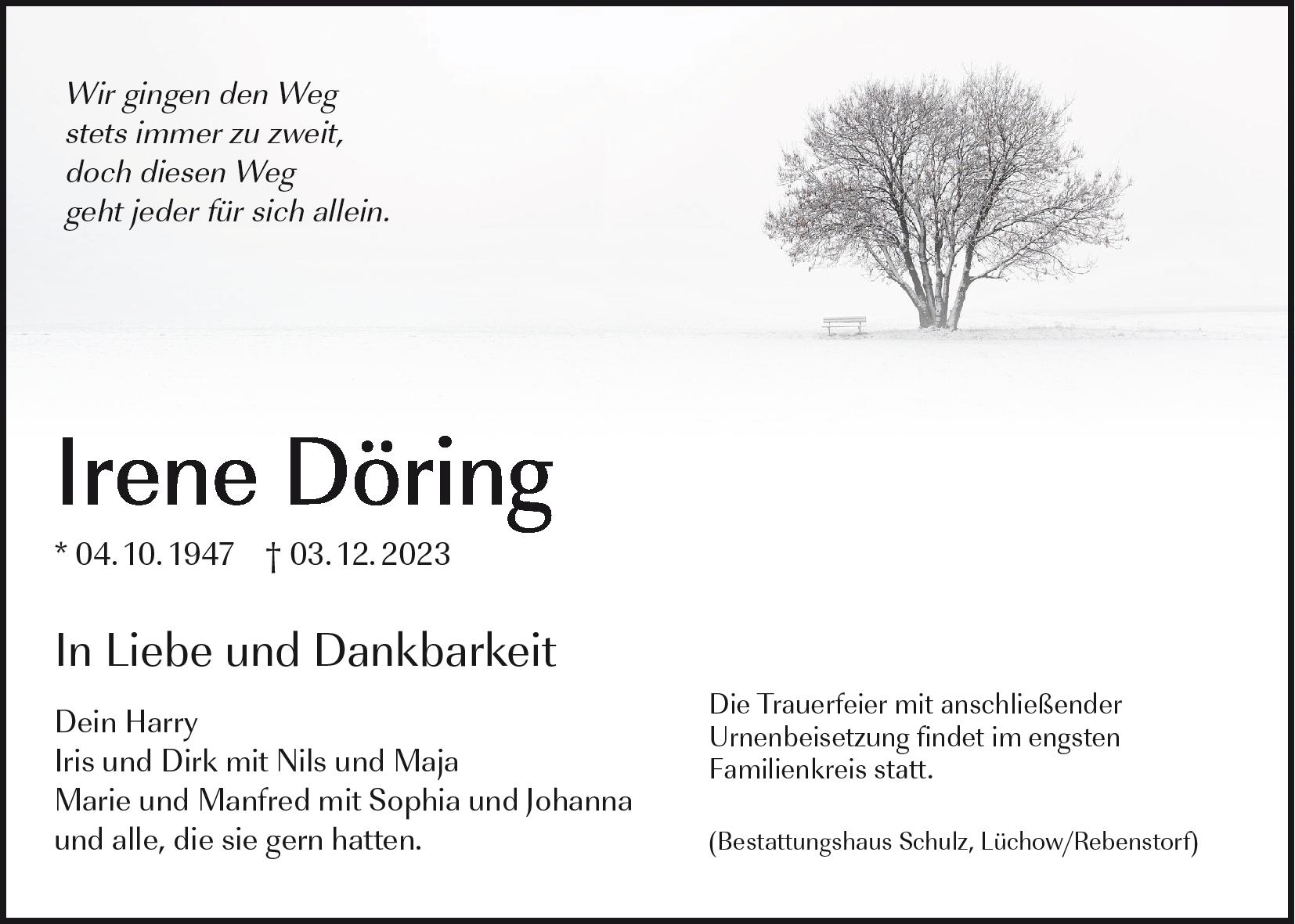 Das Trauerportal F R L Chow Dannenberg Todesanzeigen Irene D Ring