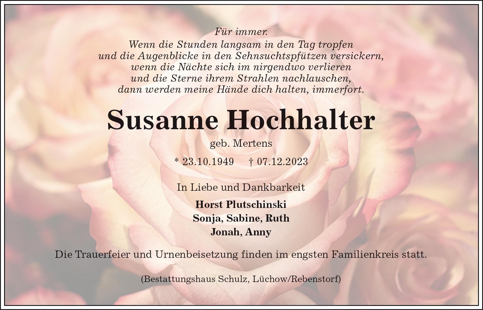 Das Trauerportal F R L Chow Dannenberg Todesanzeigen Susanne Hochhalter