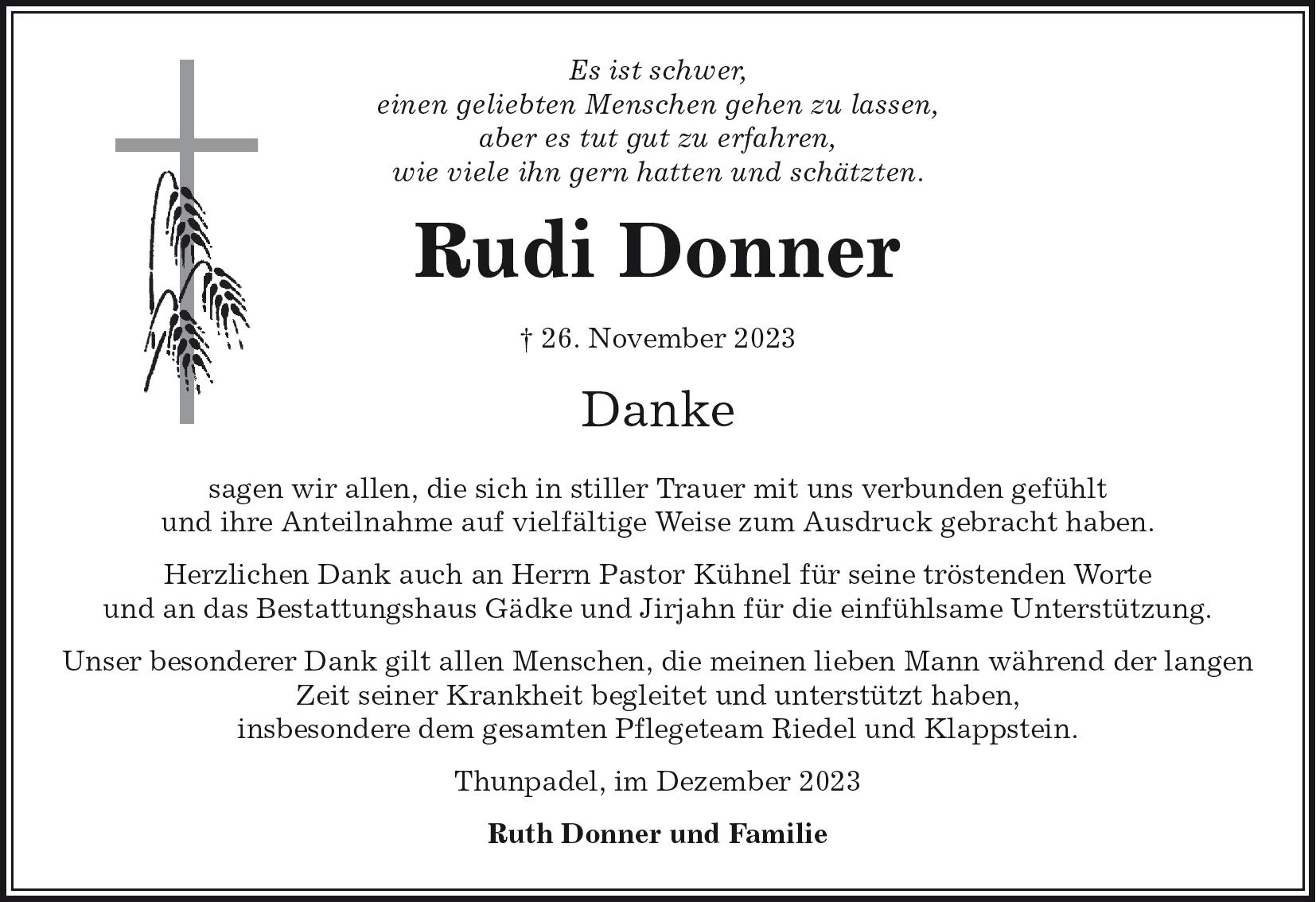 Das Trauerportal F R L Chow Dannenberg Todesanzeigen Rudi Donner