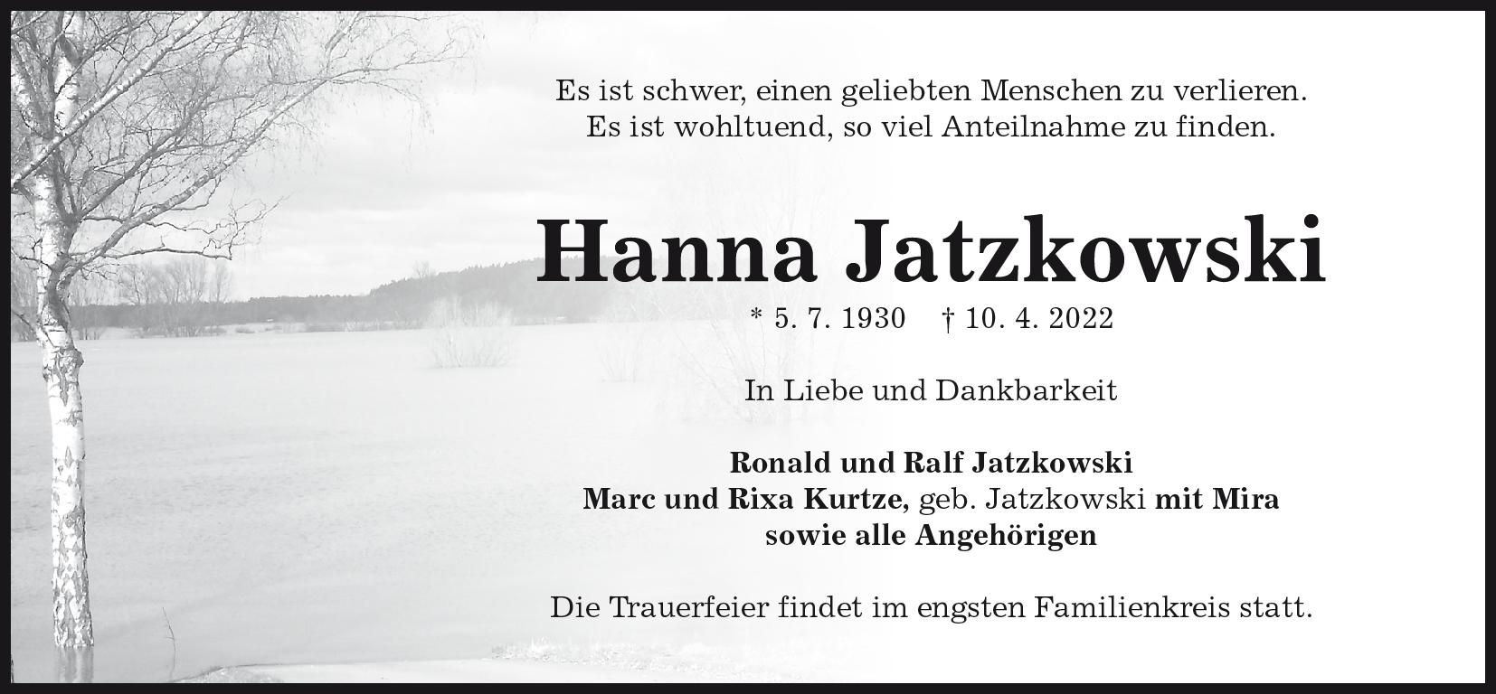 Das Trauerportal F R L Chow Dannenberg Todesanzeigen Hanna Jatzkowski