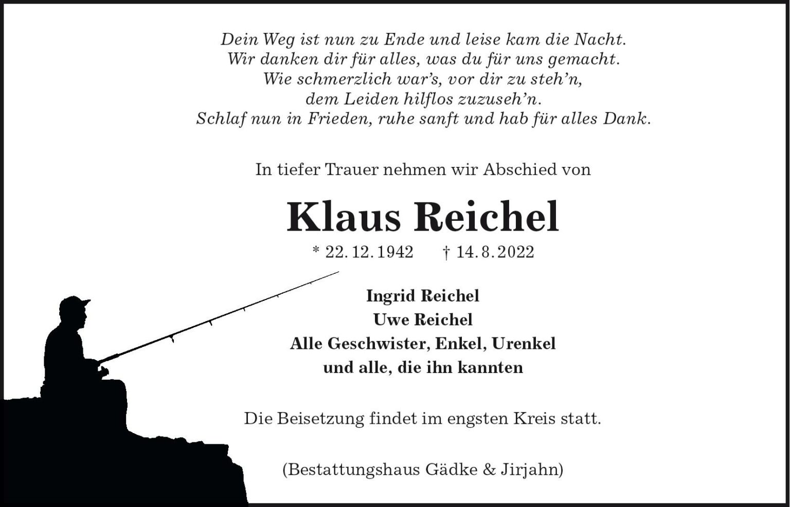 Das Trauerportal für LüchowDannenberg › Todesanzeigen › Klaus Reichel