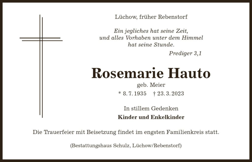 Das Trauerportal F R L Chow Dannenberg Todesanzeigen Rosemarie Hauto