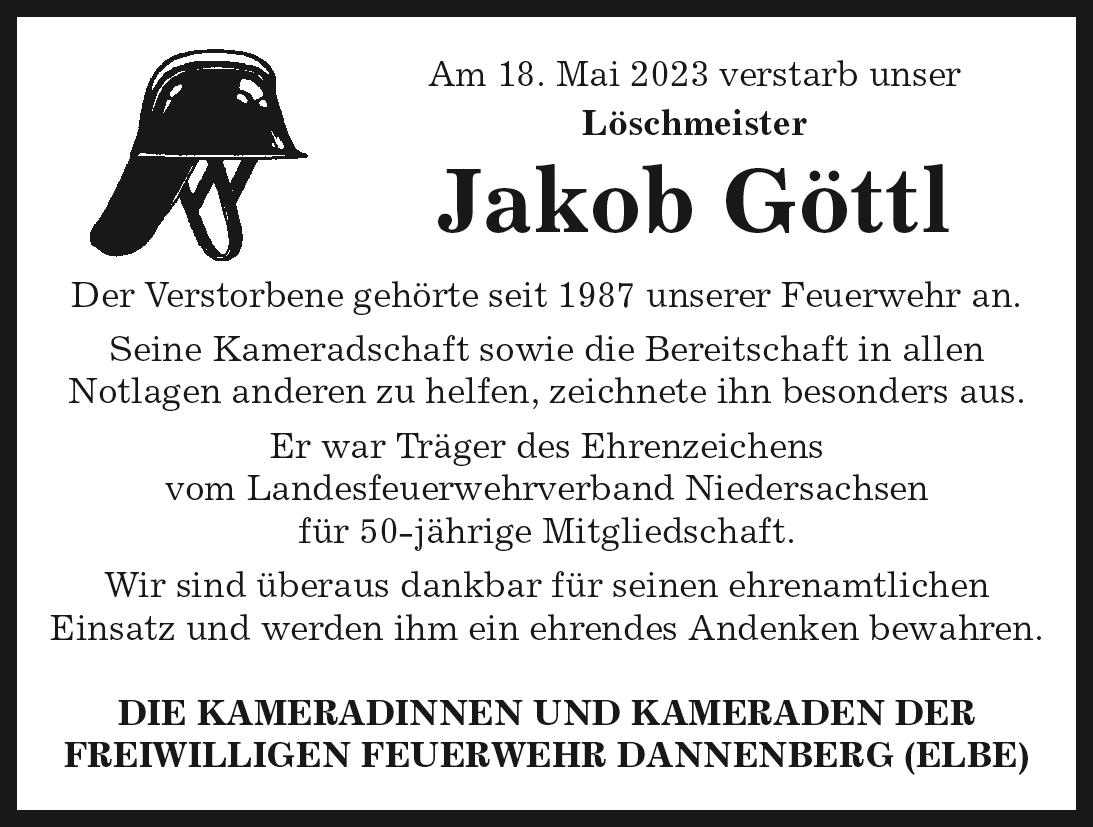 Das Trauerportal für LüchowDannenberg › Todesanzeigen › Jakob Göttl